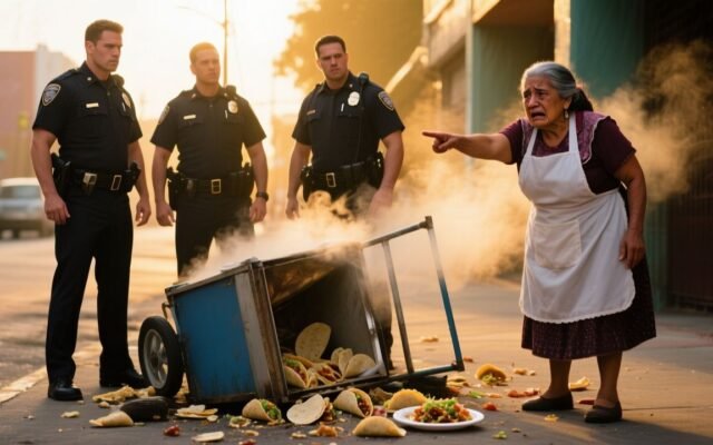 Doña Chuy, vendedora de tacos de 68 años, frente a su carretilla en la colonia Doctores, con el puesto volcado por policías