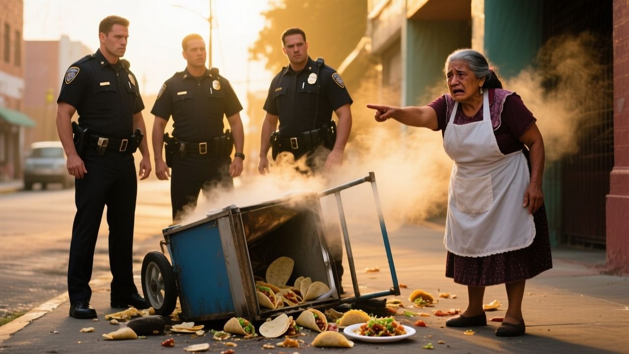 Doña Chuy, vendedora de tacos de 68 años, frente a su carretilla en la colonia Doctores, con el puesto volcado por policías