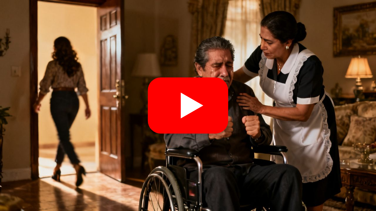 Enrique en silla de ruedas frente a un plato de sopa mientras su esposa Claudia lo humilla antes de irse