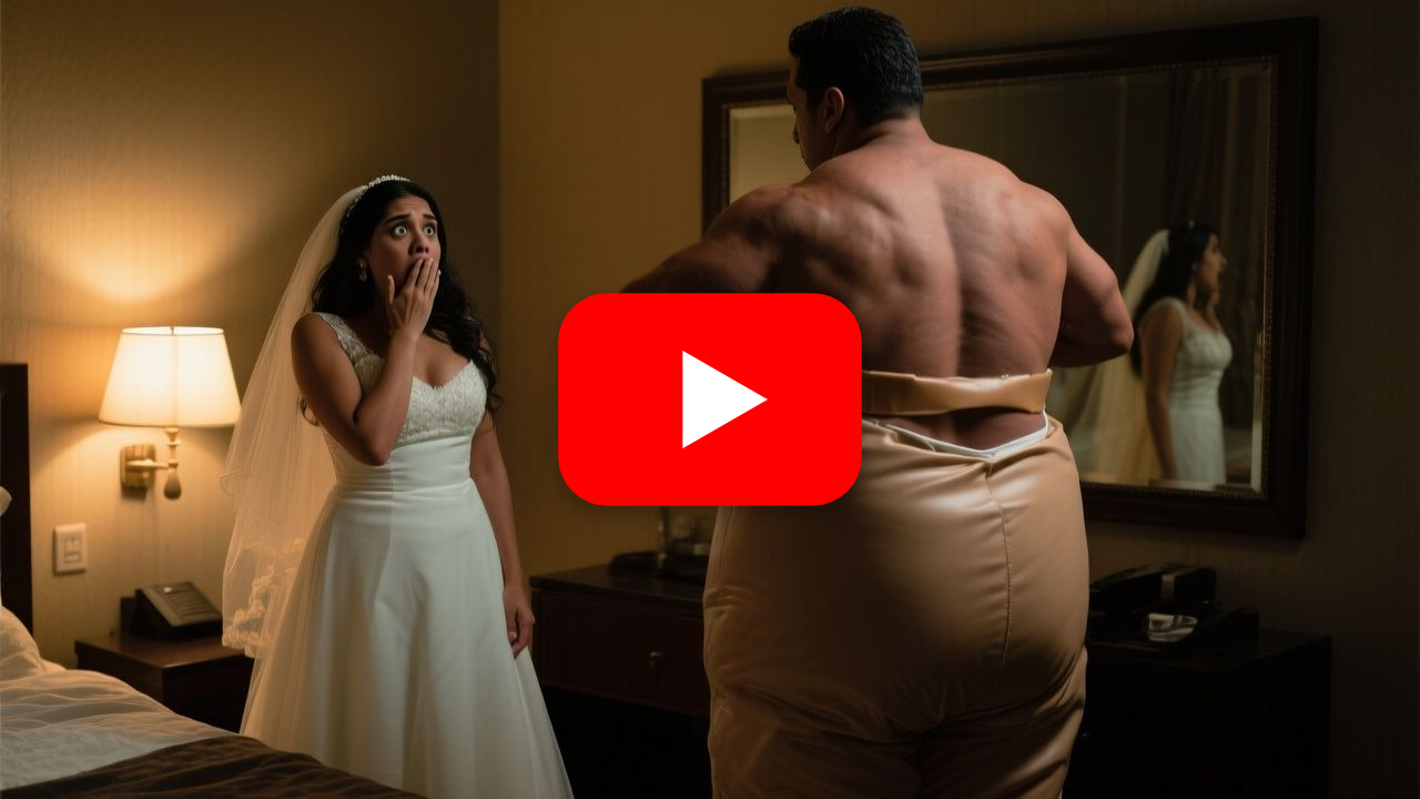 Mujer recién casada mirando sorprendida frente al espejo del baño mientras su esposo se quita un traje prostético