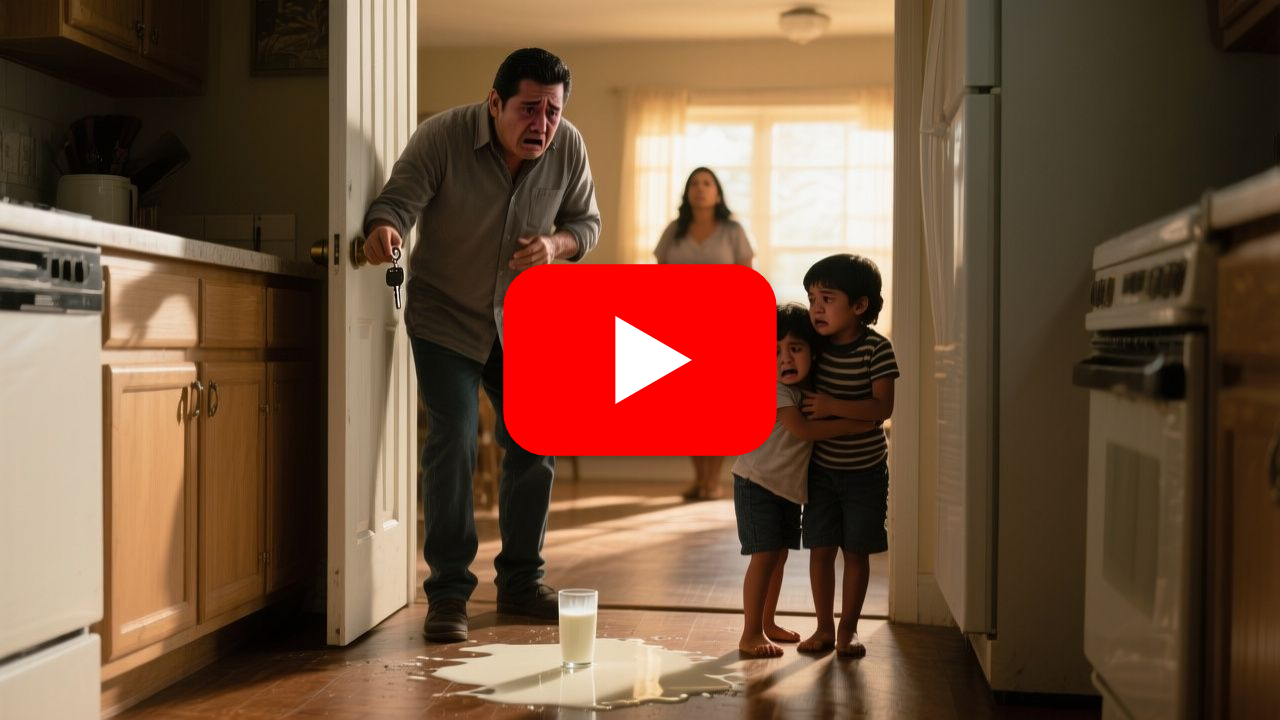 Padre abrazando a sus hijos en la cocina tras descubrir el maltrato de su pareja