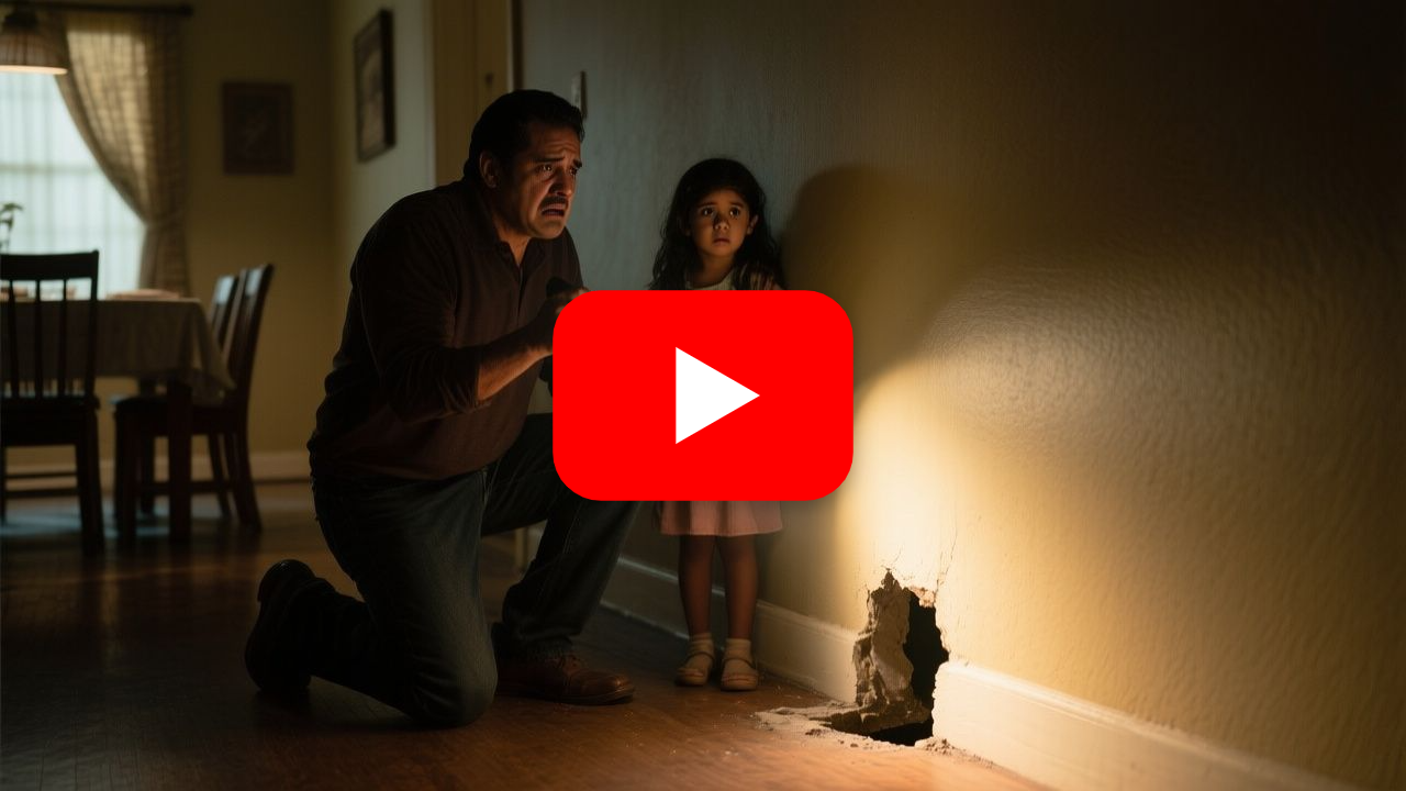 Niña de trenza alimentando por la grieta de la pared a otra niña oculta en el compartimento oscuro del comedor