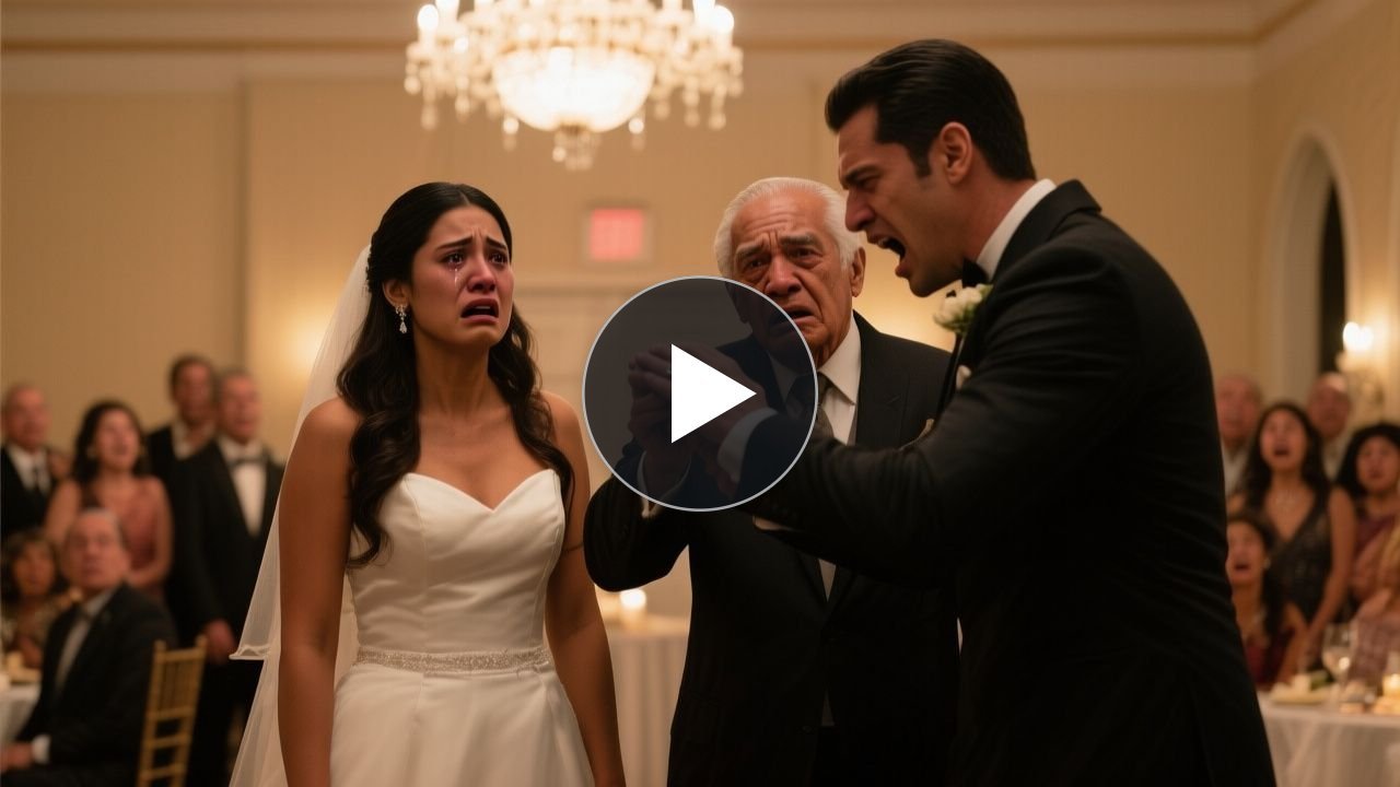 Novio de pie quitándose el anillo de matrimonio en plena boda mientras los invitados observan sorprendidos